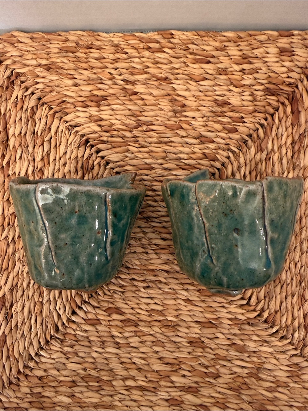 Studio Pottery Signed 2 Small Vessels - Pine Green